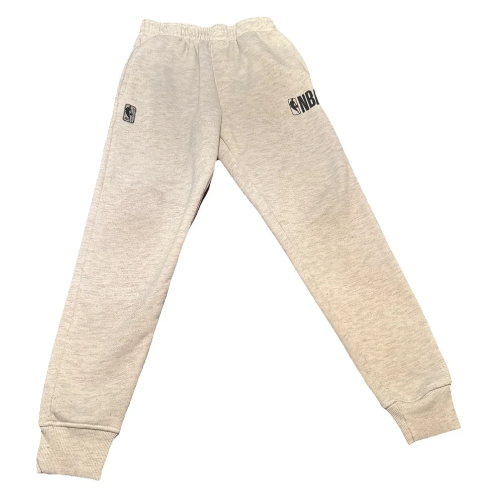NBA Youth Boys Gray Sweatpants Size 10-12 Elastic Waist Cuffed Joggers‎ Logo